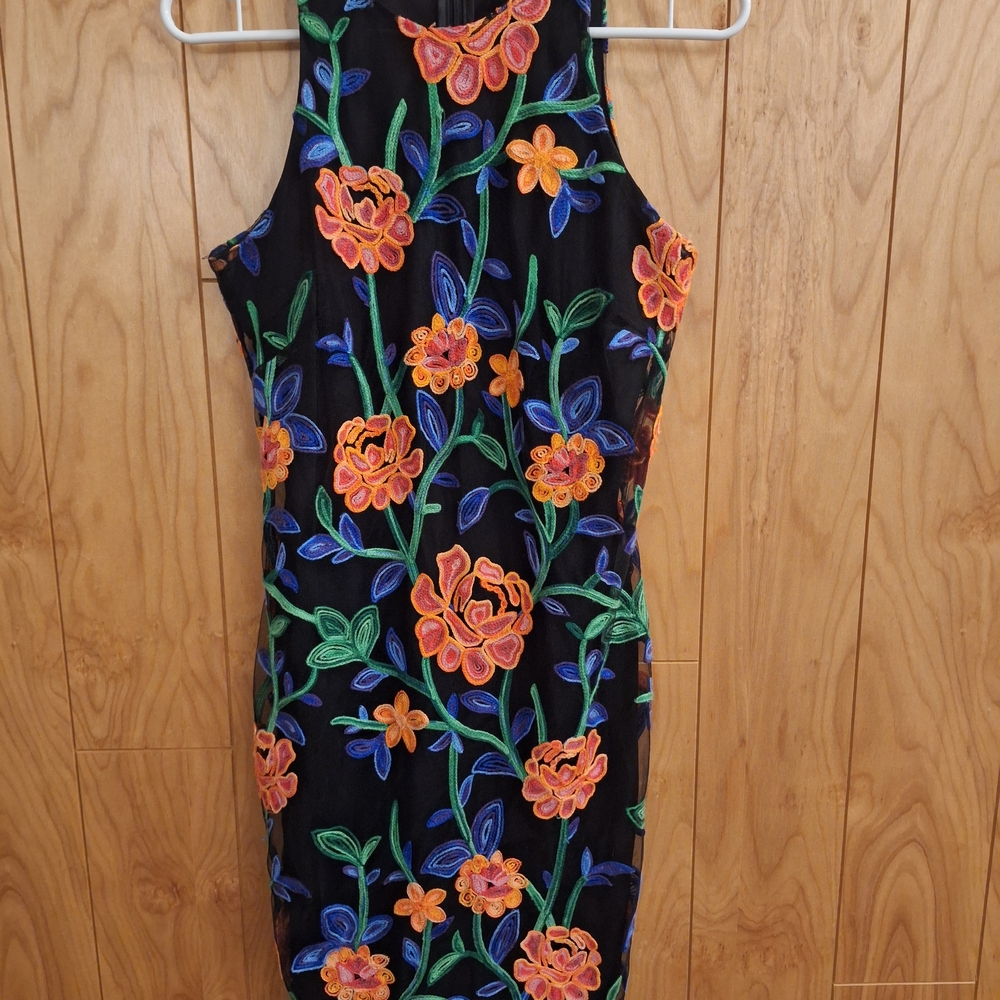 Floral Embroidered Black Dress